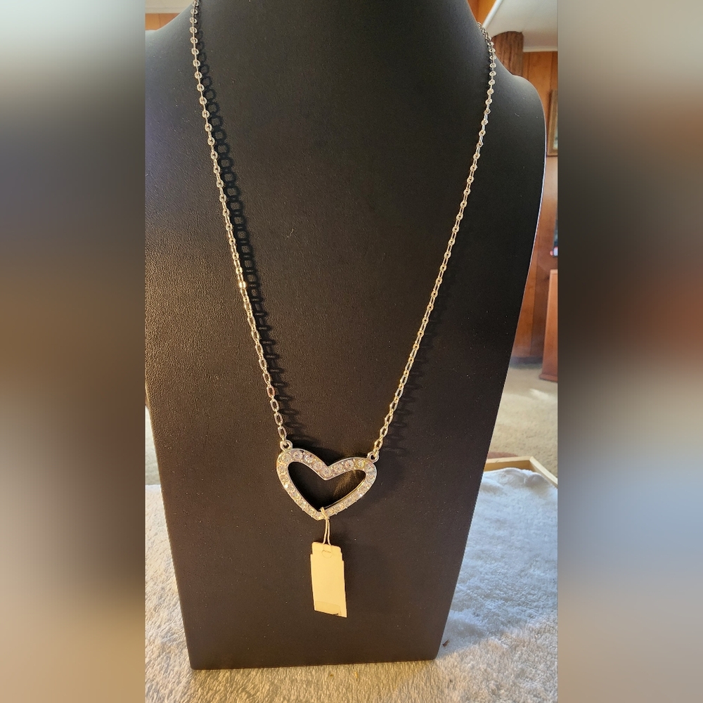 Spring Street Silver-Tone Crystal Heart Pendant Necklace